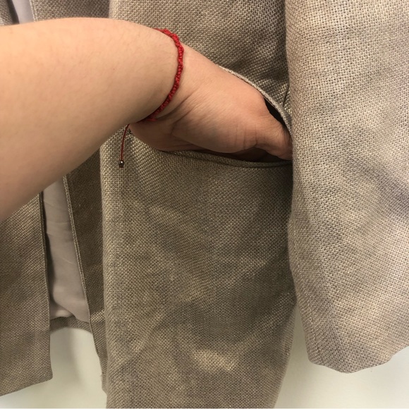 COPY - CHICO'S Linen GOLD SHIMMER BOYFRIEND DUSTER BLAZER 2 (L)  Fits like an XL - Picture 8 of 11